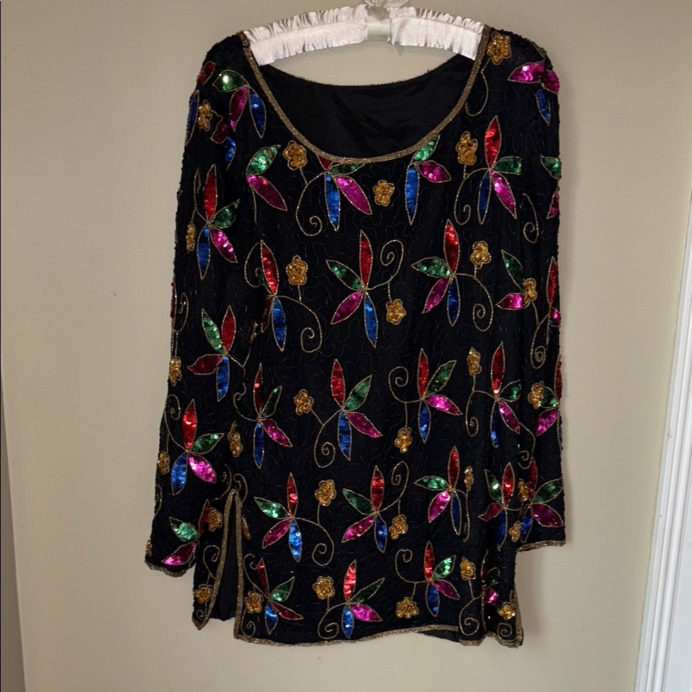 Embellished Multicolor Floral Women's Top